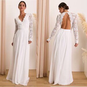 Lulus Awaken My Love White Long Sleeve Lace Maxi Dress Size Large NWOT